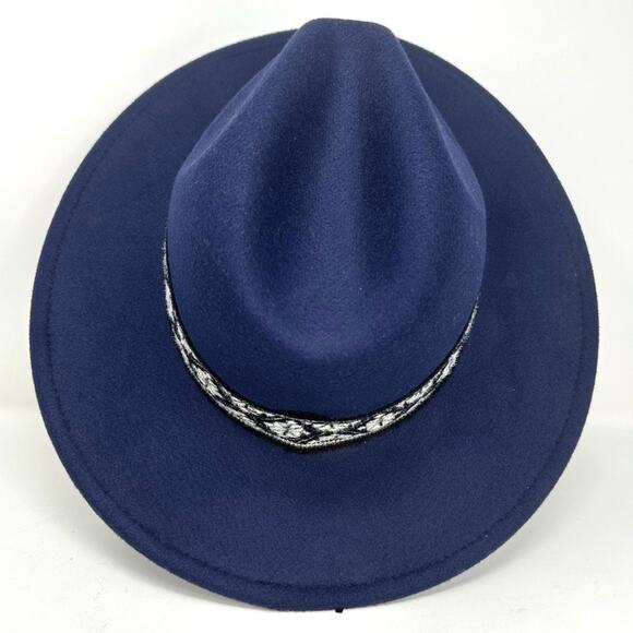 Fadivo Felted Style Fedora Buckaroo Navy Blue Hat - Southwestern Hat Band - Picture 3 of 8
